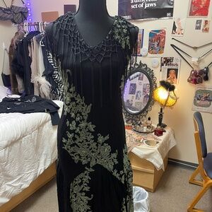 y2k vintage tassel green and black dress